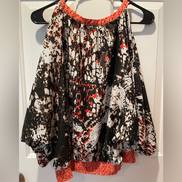 New York & Company Black and White Tie Front Blouse - Picture 2 of 5